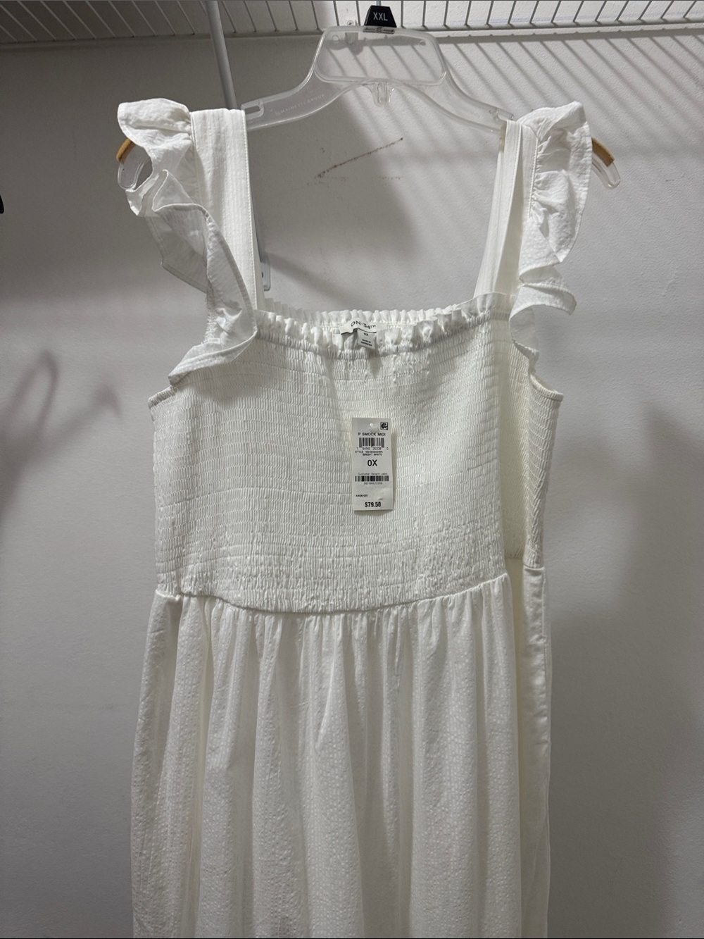 White Ruffle-Strap Smocked Bodice Kids Dress